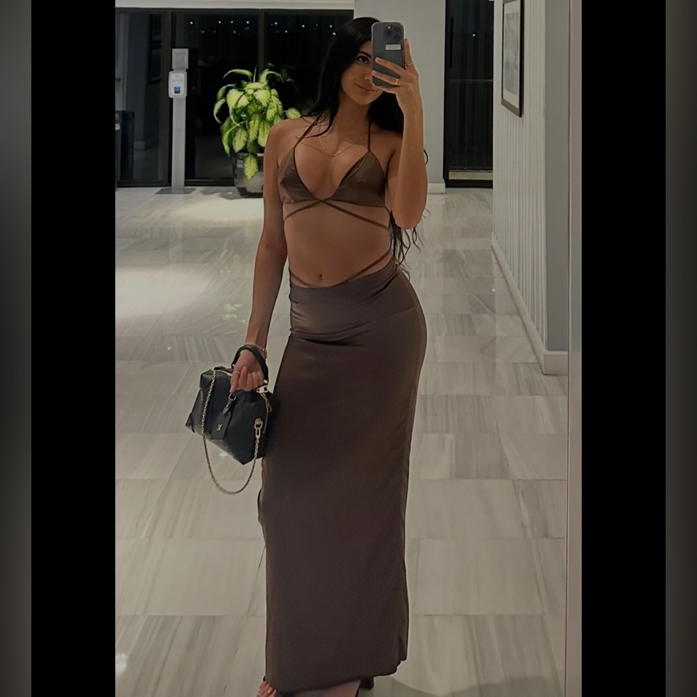 Revolve Brown Two-Piece Maxi Set SuperDown